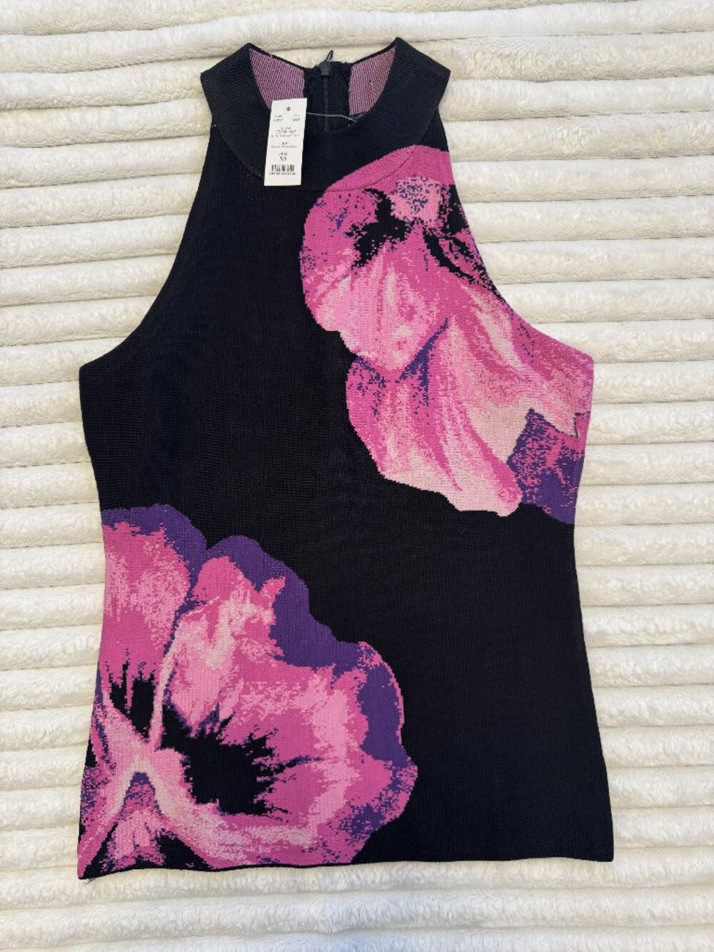 White House Black Market Floral Knit Sleeveless Shell Black Pink XS NWT